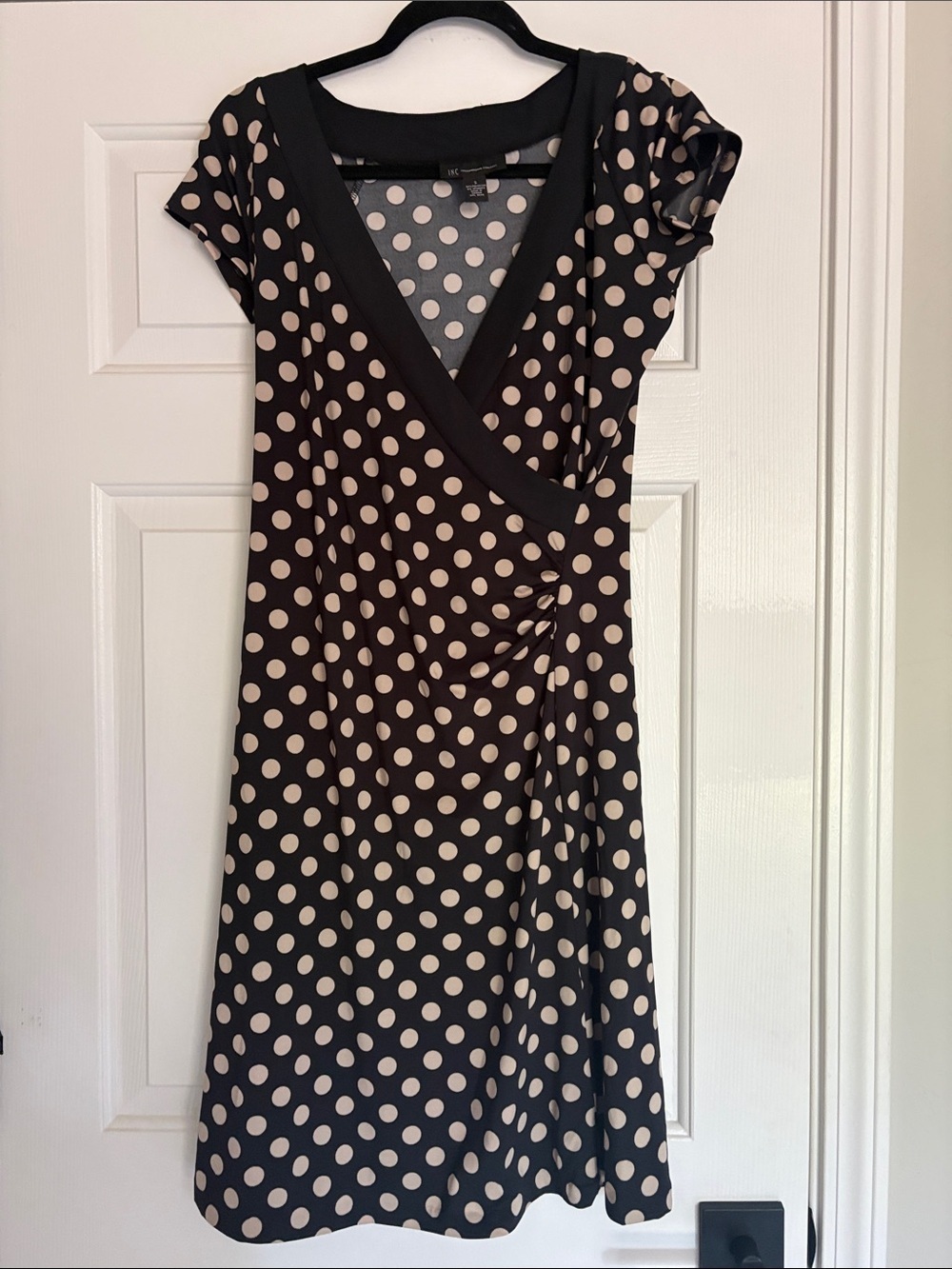 INC International Concepts Black Dress with Cream Polka Dots size Small